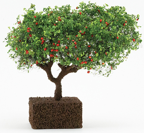 Dollhouse miniature ORNAMENTAL DELICIOUS APPLE TREE ON SPIKE, 4 INCHES